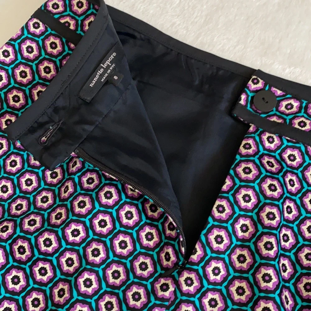 Nanette Lepore | Bohemian Geometric Print Stretch Cotton A-Line Mini Skirt 8 - Picture 12 of 16